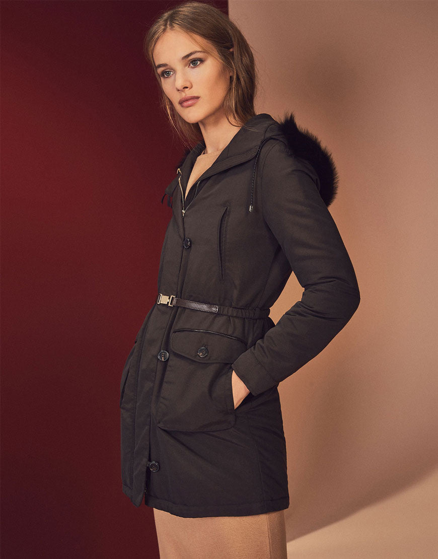 parka chestnut with detail of leather in capuz - demo-trendify