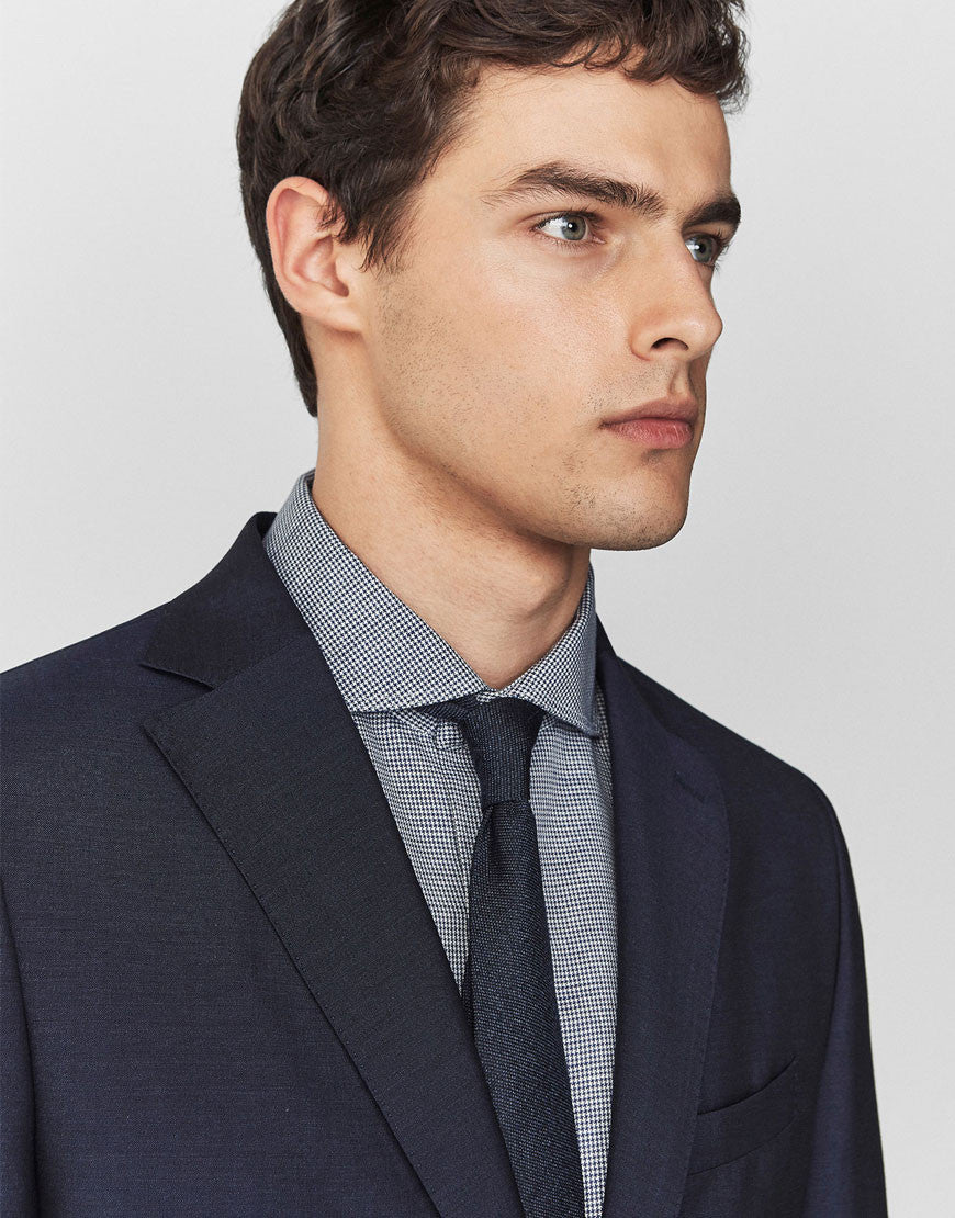 blazer of wool / mohair / silk flat blue slim fit - demo-trendify (3)